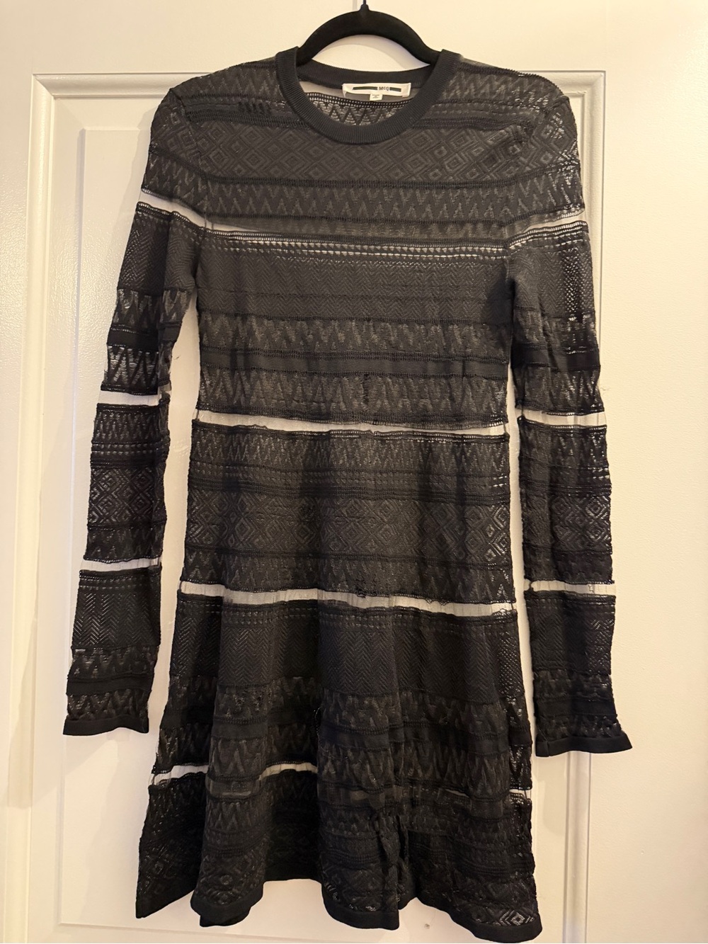 McQ by Alexander McQueen Black Lace Long-Sleeve Fit-and-Flare Dress